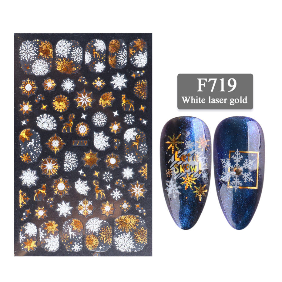 New Nail Stickers 3D Christmas Series Two-color Golden Laser
