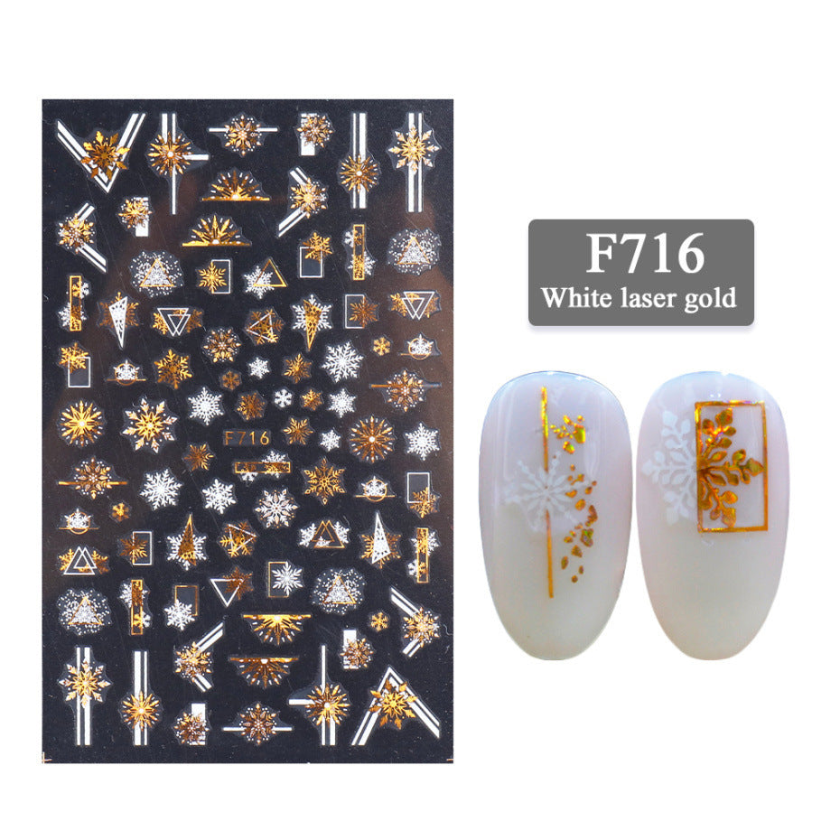 New Nail Stickers 3D Christmas Series Two-color Golden Laser