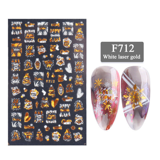 New Nail Stickers 3D Christmas Series Two-color Golden Laser