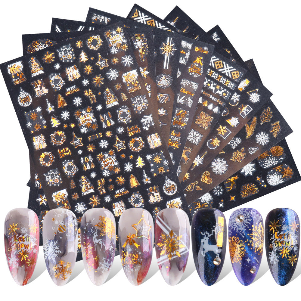 New Nail Stickers 3D Christmas Series Two-color Golden Laser