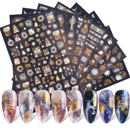 New Nail Stickers 3D Christmas Series Two-color Golden Laser