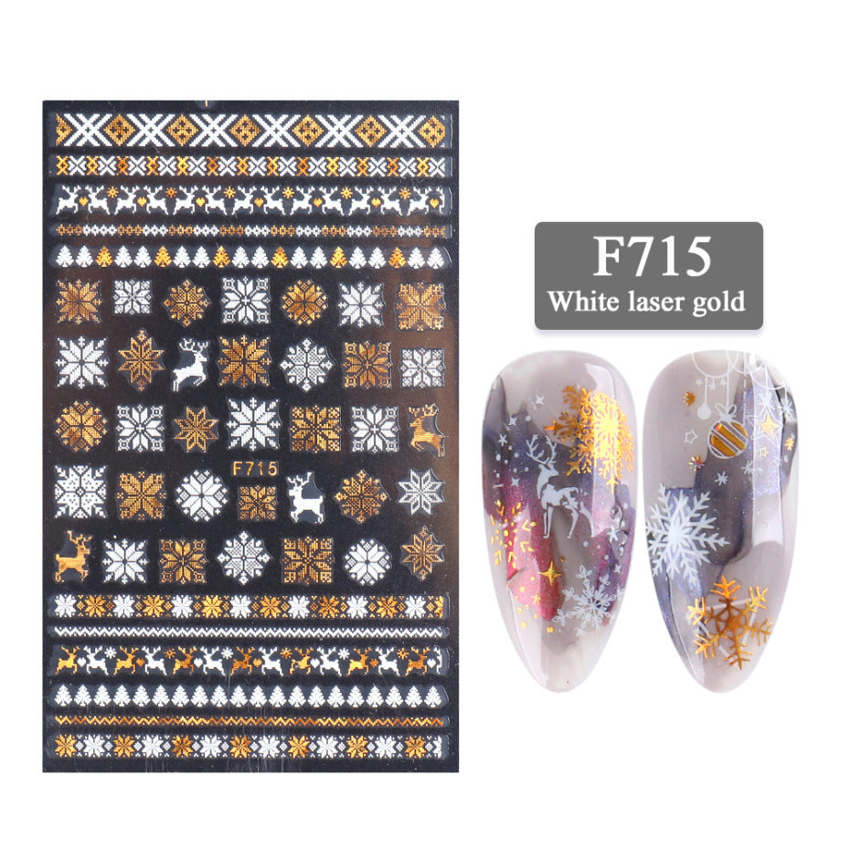 New Nail Stickers 3D Christmas Series Two-color Golden Laser