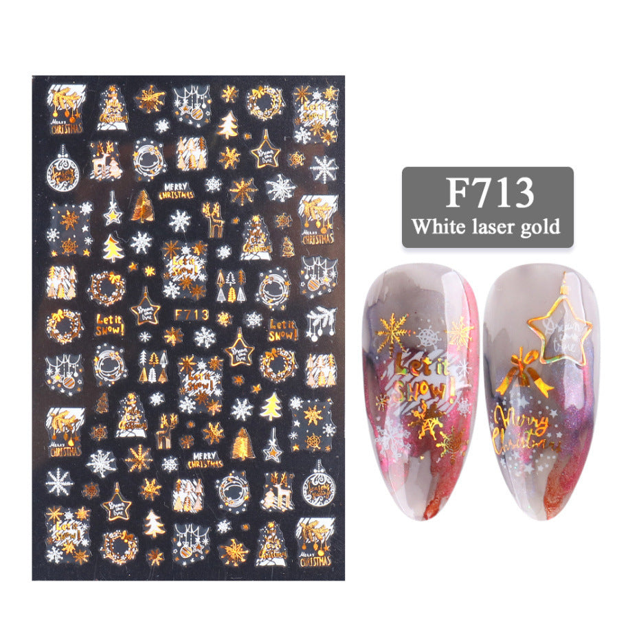 New Nail Stickers 3D Christmas Series Two-color Golden Laser