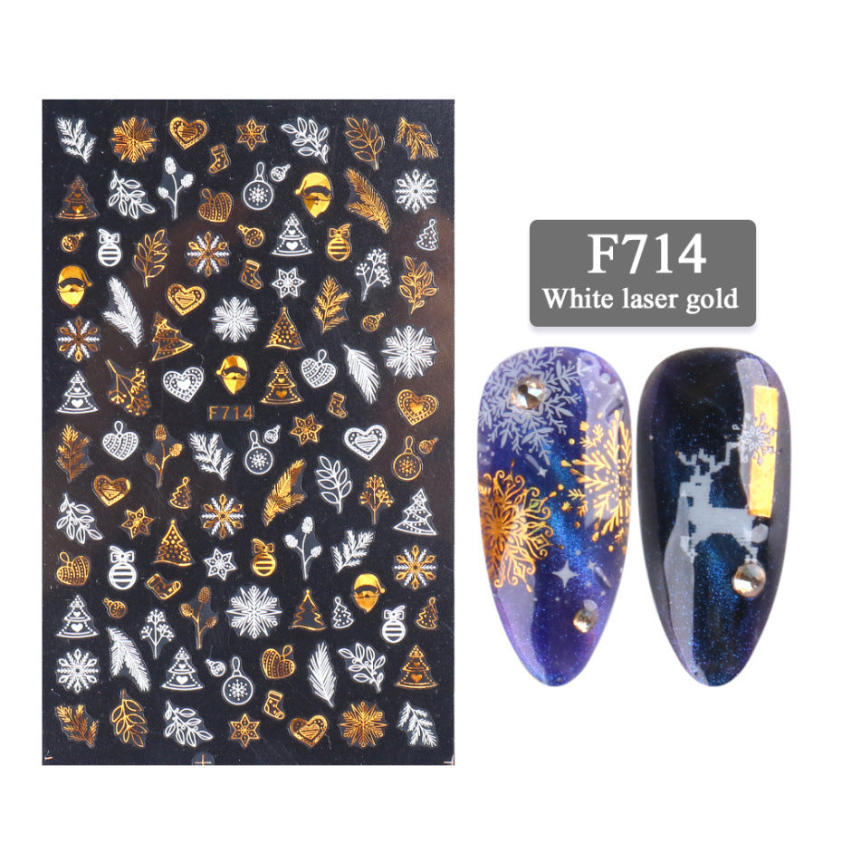 New Nail Stickers 3D Christmas Series Two-color Golden Laser