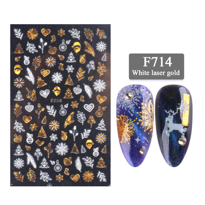 New Nail Stickers 3D Christmas Series Two-color Golden Laser