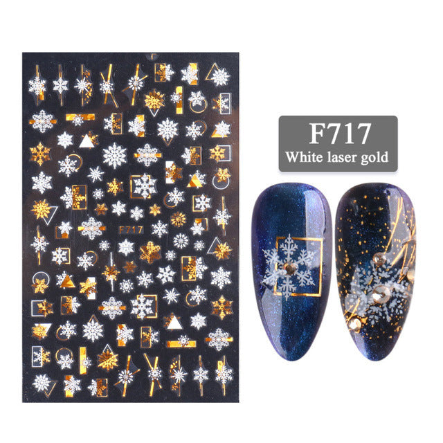 New Nail Stickers 3D Christmas Series Two-color Golden Laser