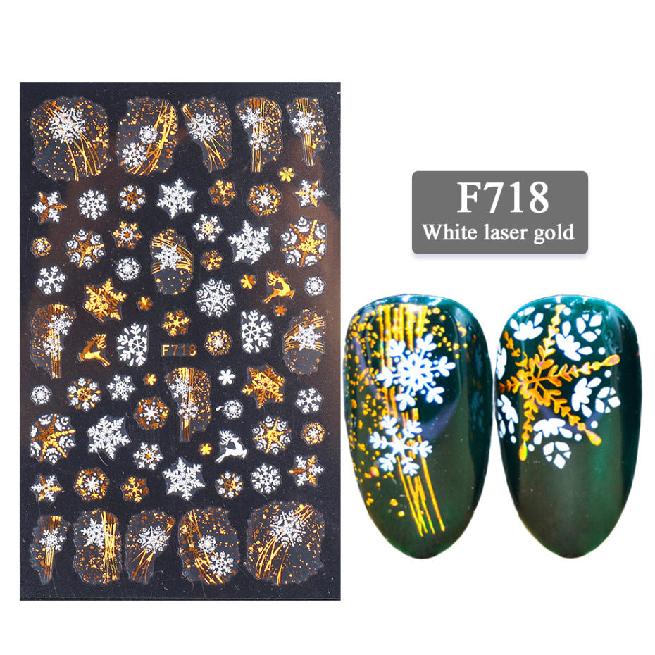 New Nail Stickers 3D Christmas Series Two-color Golden Laser