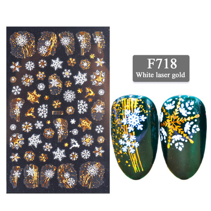 New Nail Stickers 3D Christmas Series Two-color Golden Laser